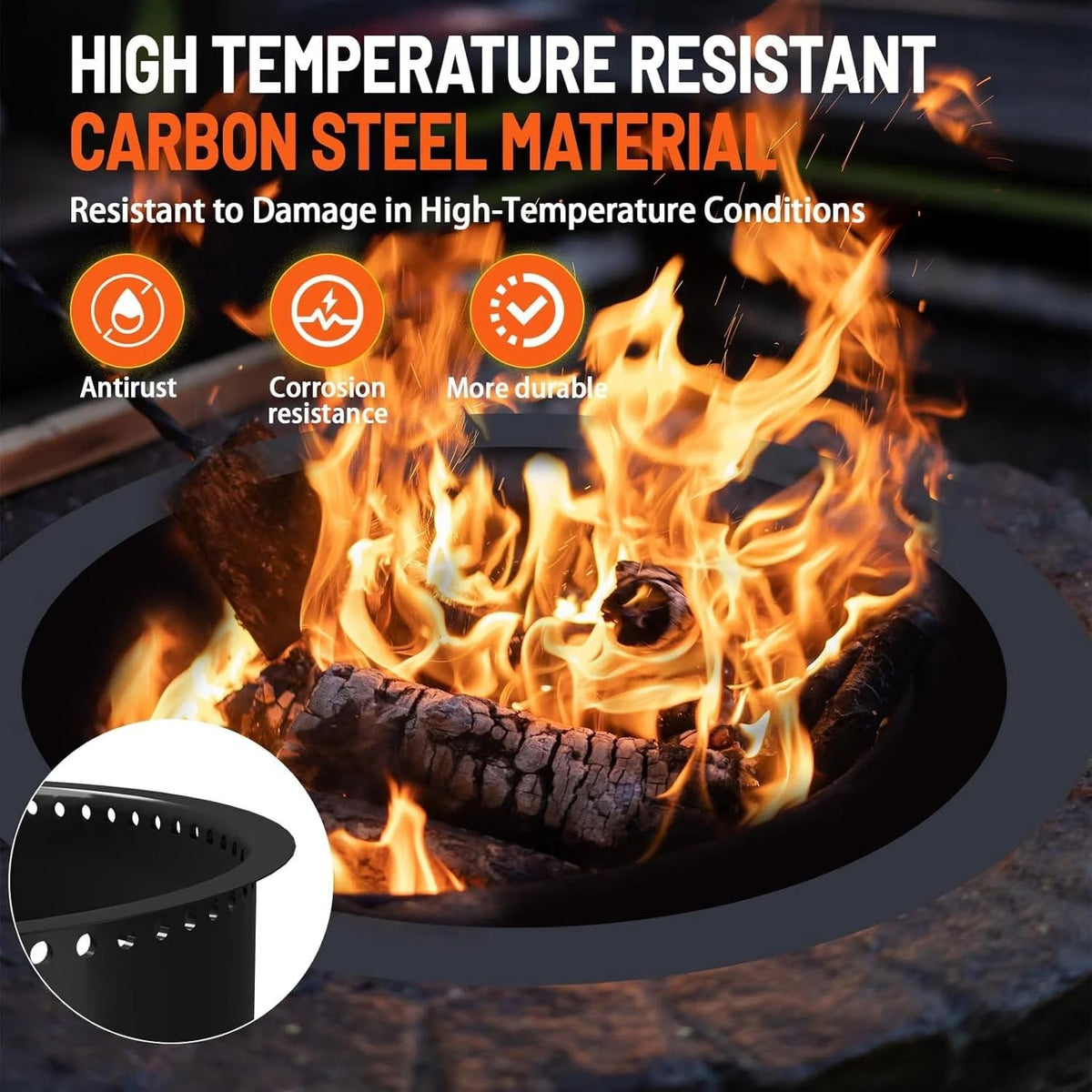 Diseño de orificios de ventilación superiores del anillo para fogata Garvee que mejora la combustión